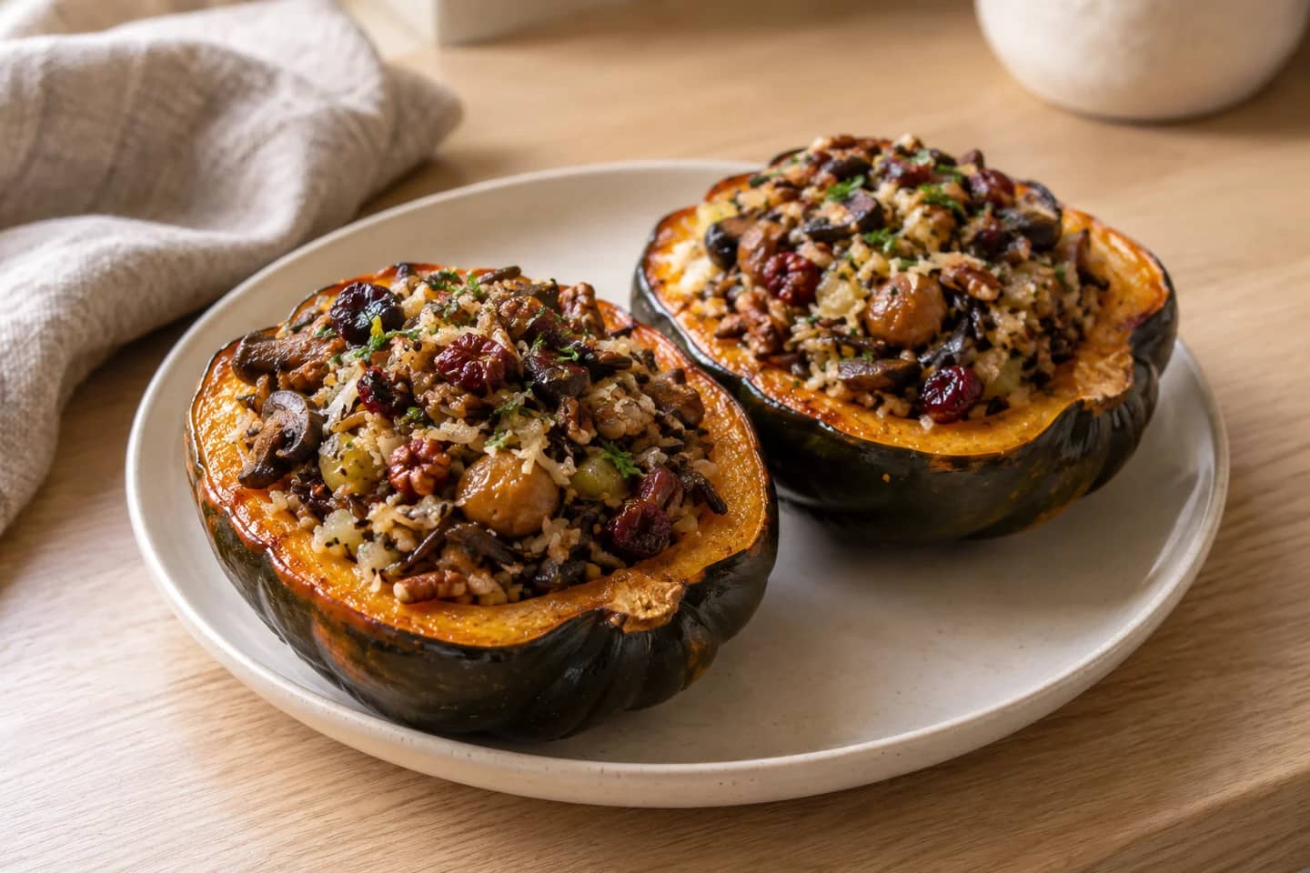 Chestnut & Sage Wild Rice Stuffed Acorn Squash