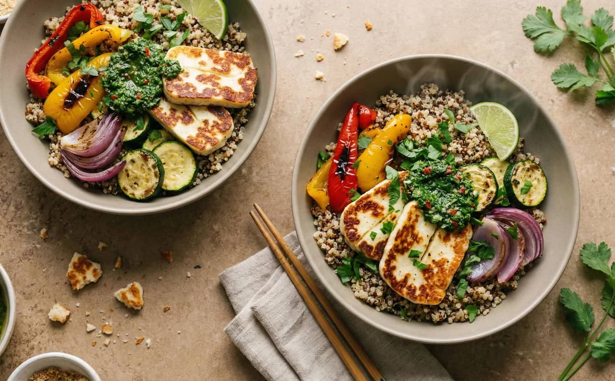 Grilled Halloumi Chimichurri Grain Bowls