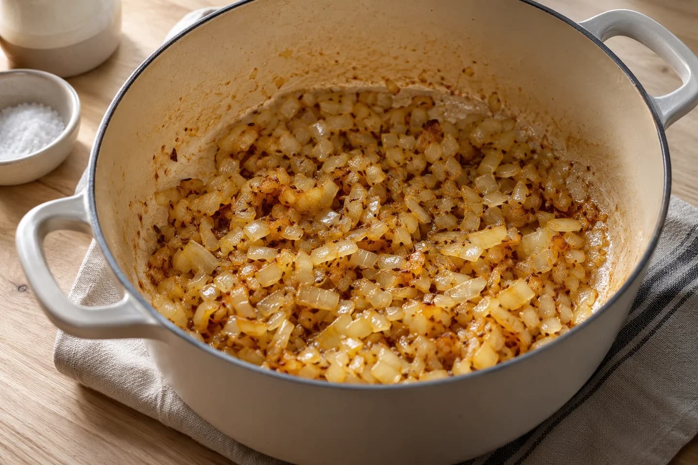 Chana Masala: Stir in onion with a pinch of salt and cook 8 minutes until deeply golden