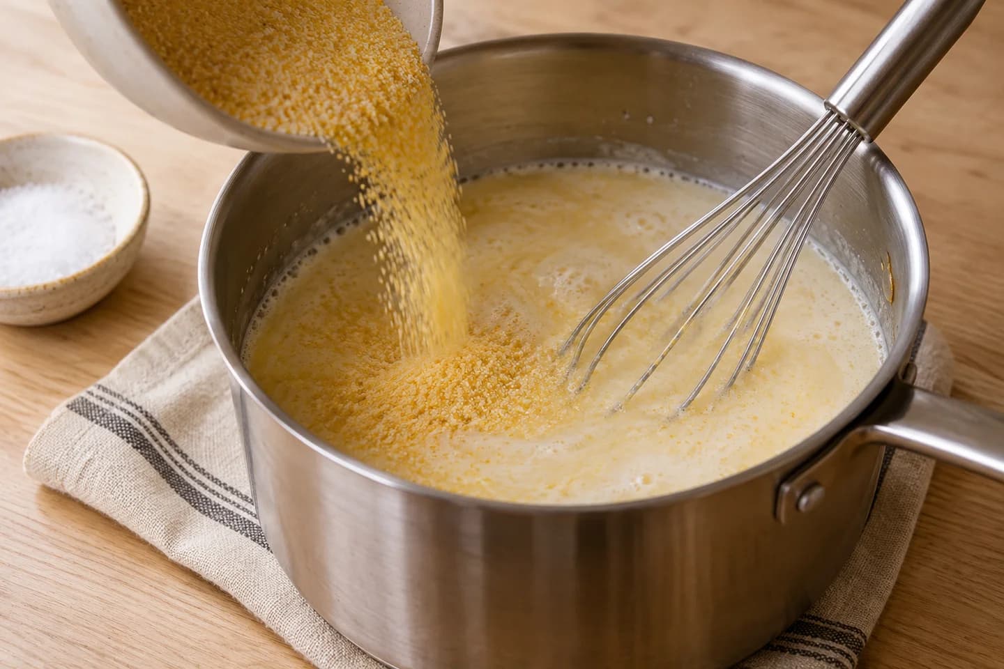 Cheddar Polenta with Roasted Winter Veg: Meanwhile, bring the broth and milk to a simmer in a saucepan