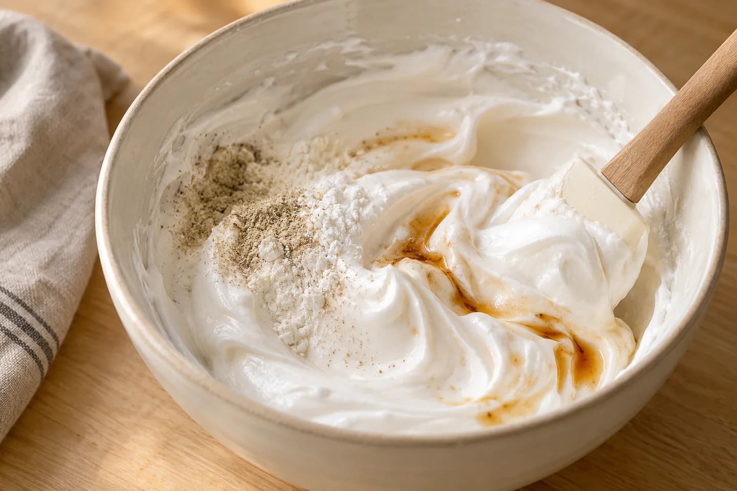 Orange-Cardamom Pavlova with Pomegranate & Pistachio: Sprinkle in the cornstarch and cardamom, then fold in the vinegar and vanilla just until combined