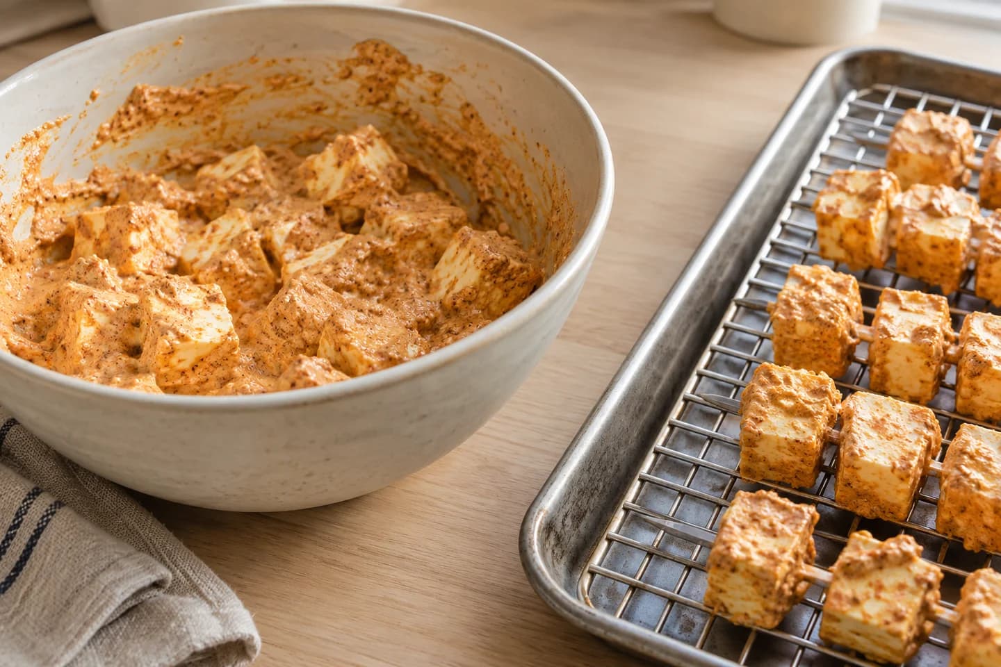 Paneer Tikka Masala: Fold in paneer cubes and marinate 15 minutes