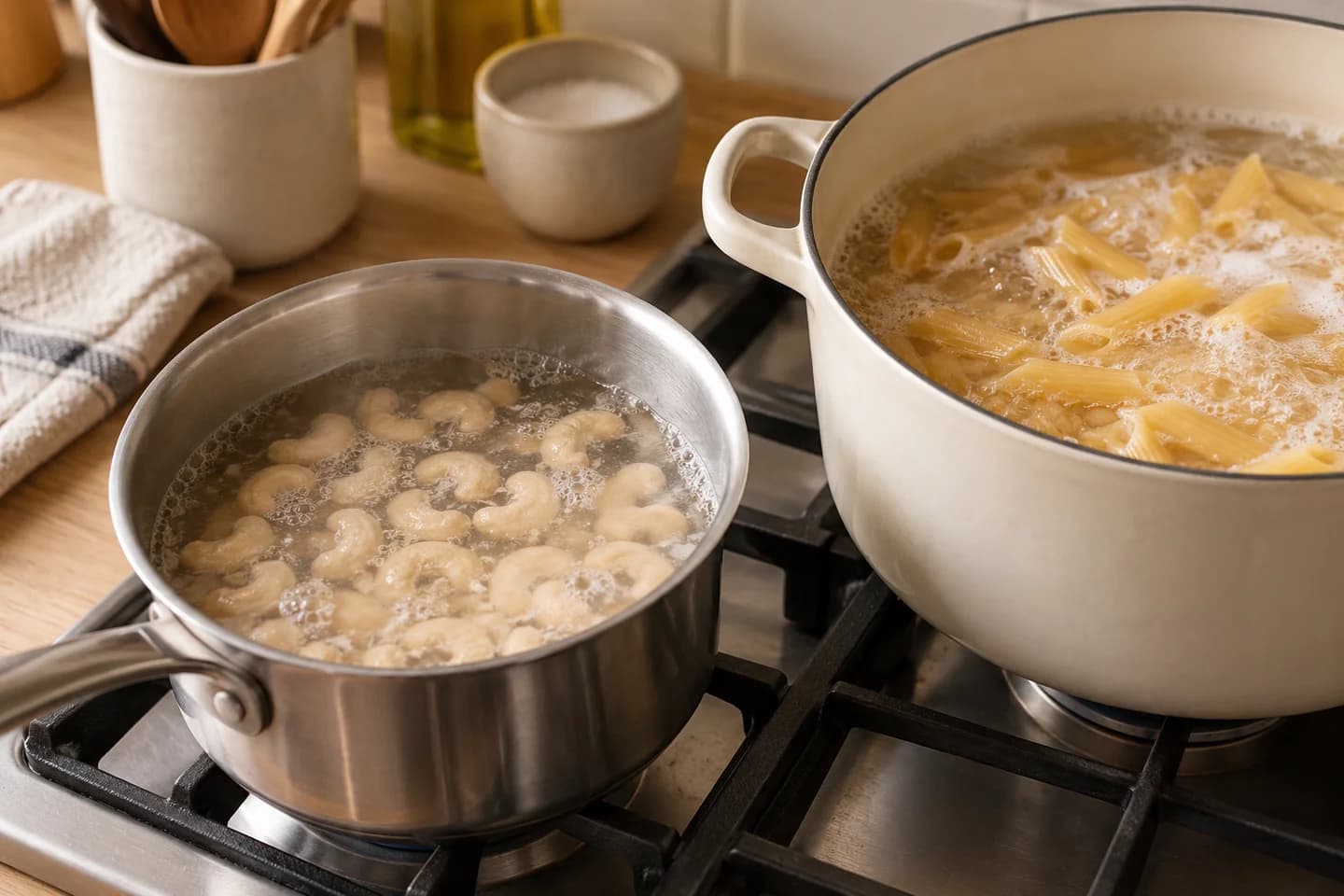 Roasted Red Pepper Pasta: Meanwhile, simmer cashews in water for 10 minutes and cook pasta according to its packet