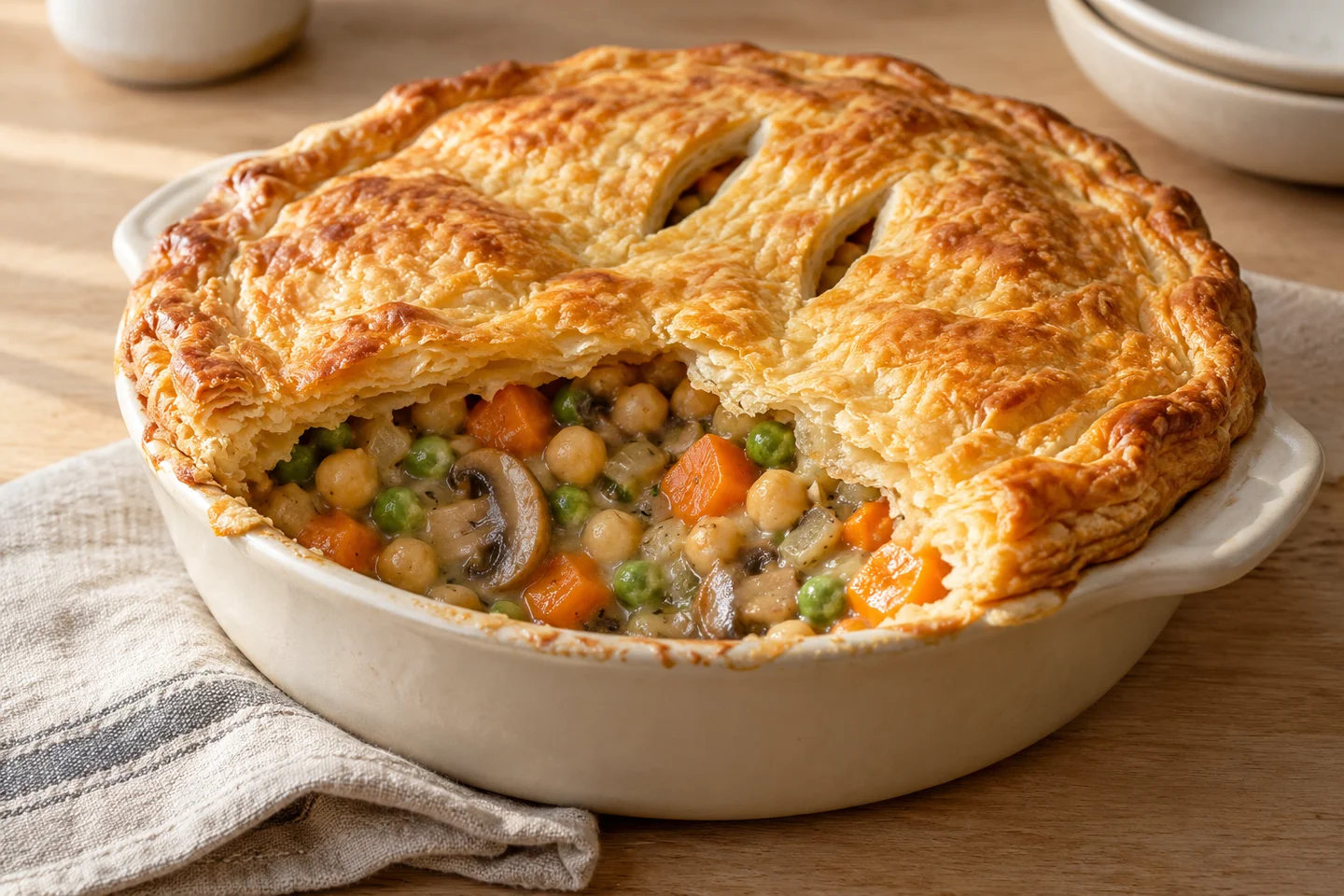 Chickpea Vegetable Pot Pie, ready to serve