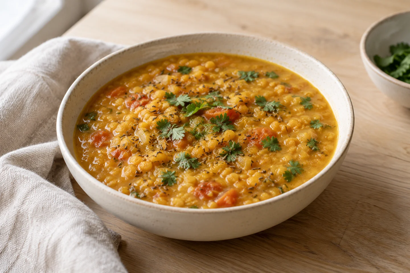 Red Lentil Dal with Cumin, ready to serve
