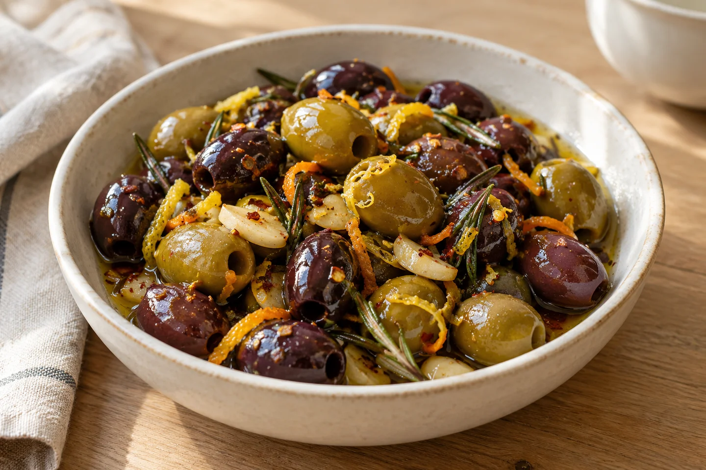 Warm Marinated Olives, ready to serve