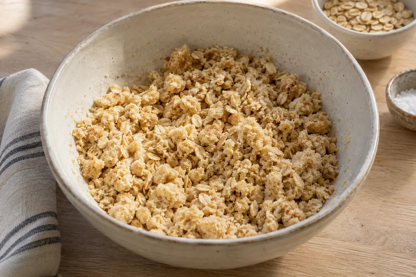 Apple Blackberry Crumble: Rub flour and vegan butter together until coarse crumbs form
