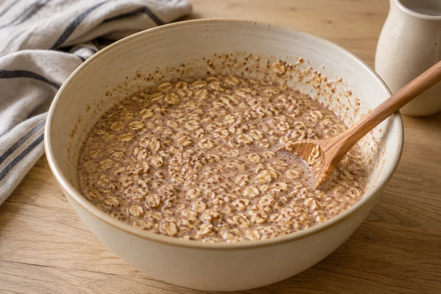 Apple Cinnamon Baked Oatmeal: Mix oats, flaxseed, cinnamon, baking powder and salt