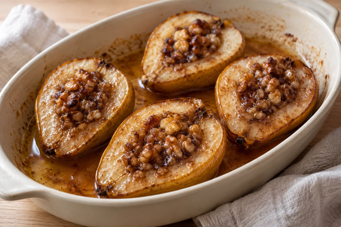 Baked Cinnamon Pears, ready to serve