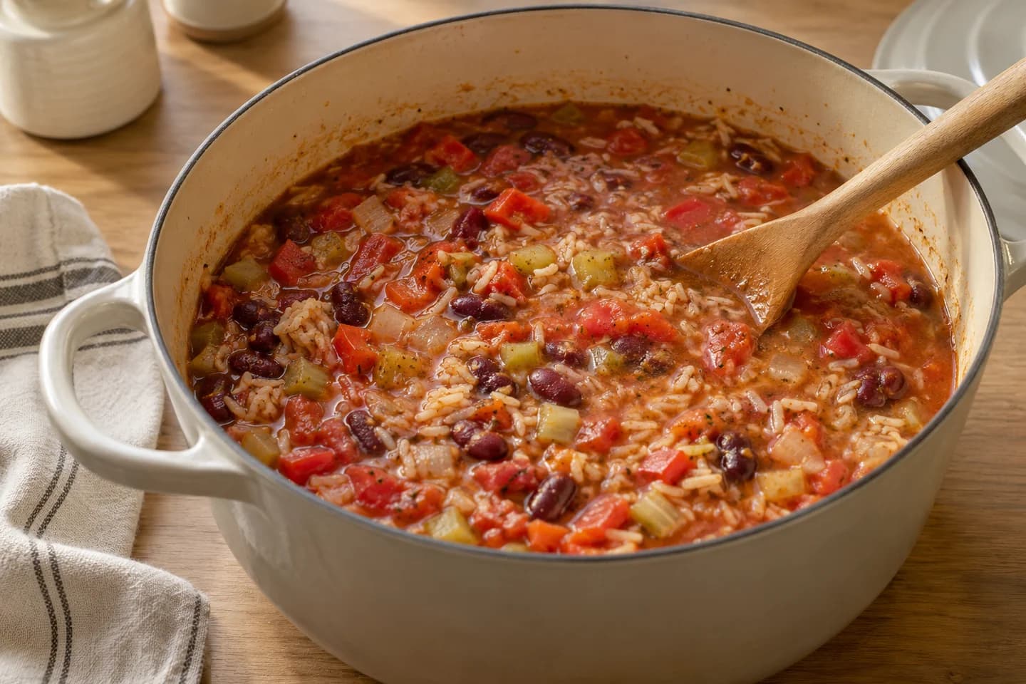 Baked Vegetable Jambalaya: Add garlic, paprika, thyme and cayenne for 1 minute