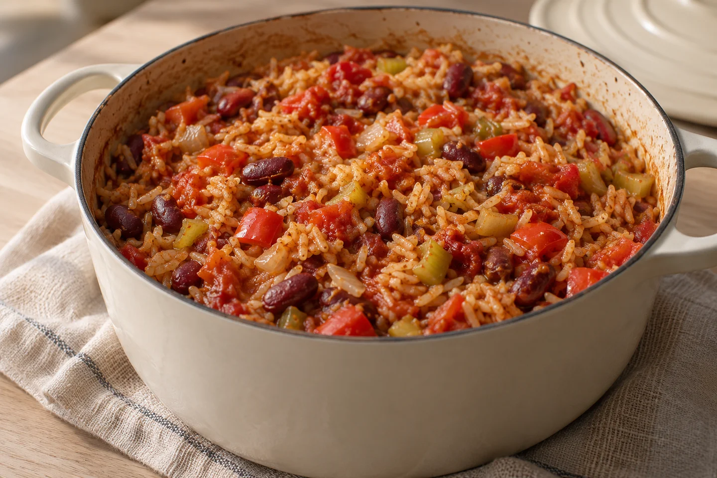 Baked Vegetable Jambalaya, ready to serve