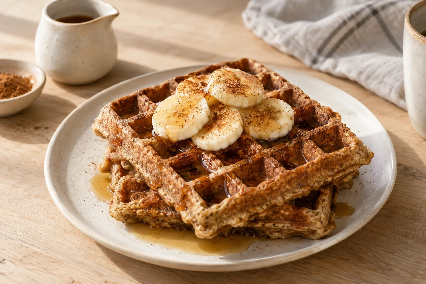 Banana Buckwheat Waffles, ready to serve