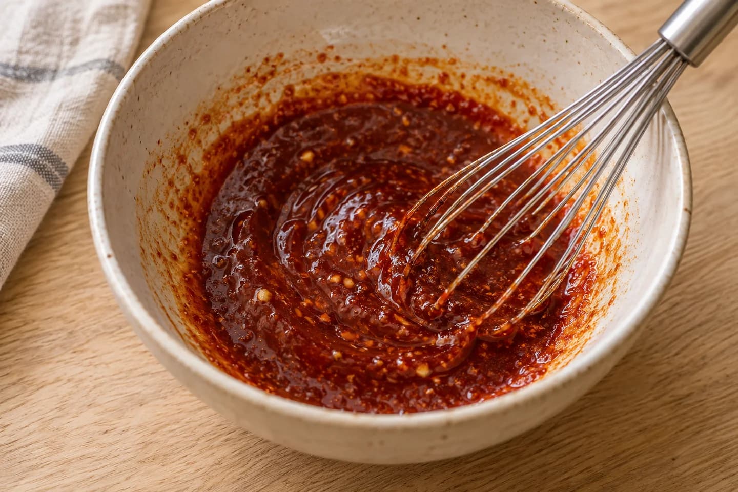 Bibim Guksu with Cucumber and Pear: Whisk the gochujang, gochugaru, rice vinegar, tamari, sugar, sesame oil, and garlic into a smooth sauce