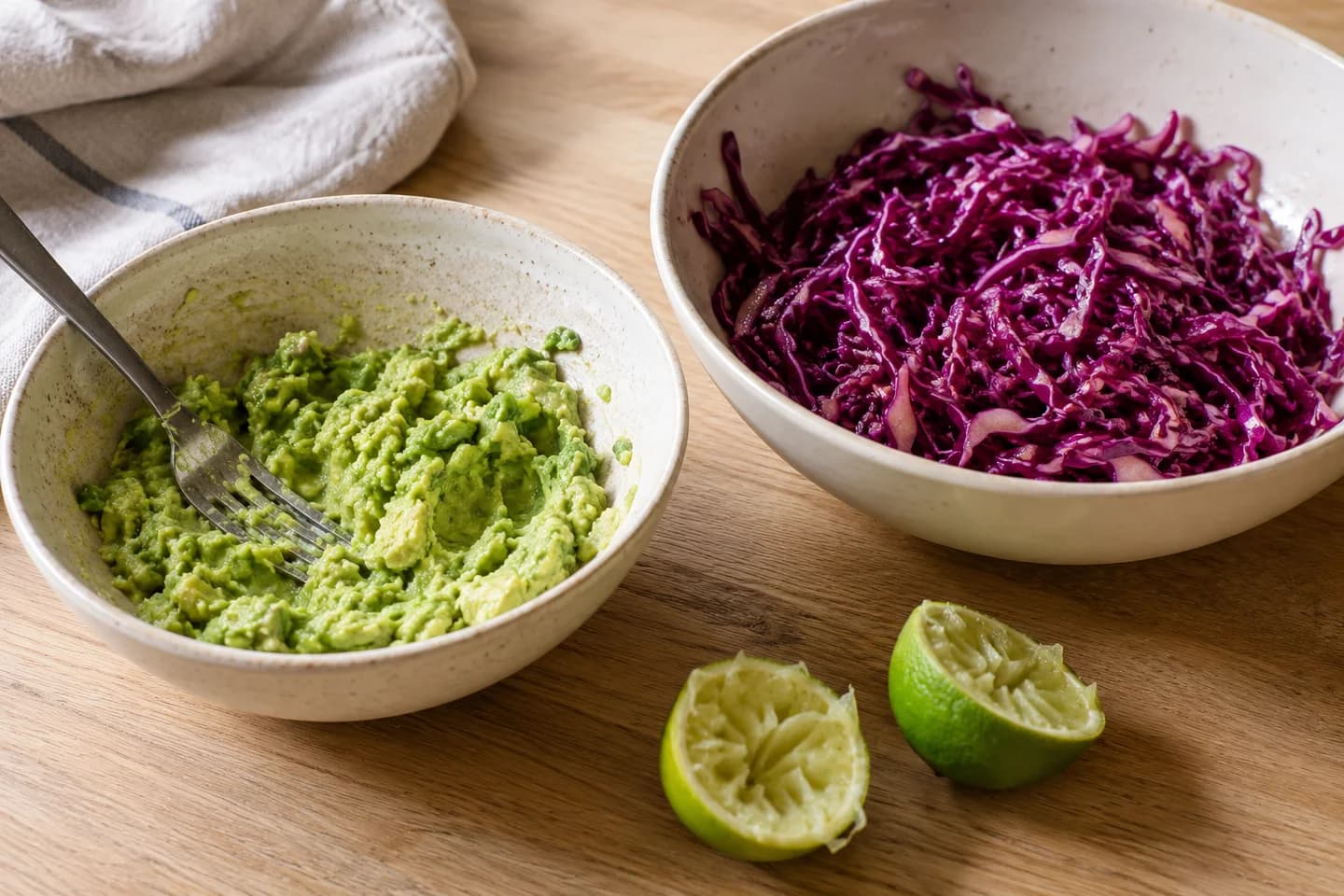Black Bean Sweet Potato Tacos: Mash avocado with half the lime juice