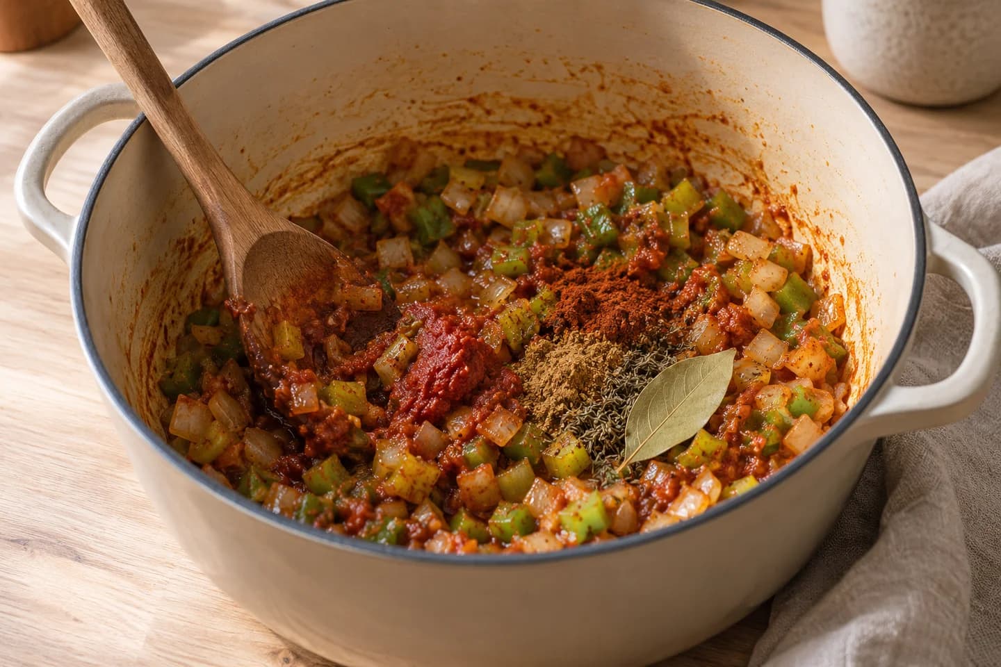 Lucky Black-Eyed Pea & Collard Hoppin’ John: Stir in the garlic and tomato paste and cook 1 minute, scraping up any browned bits