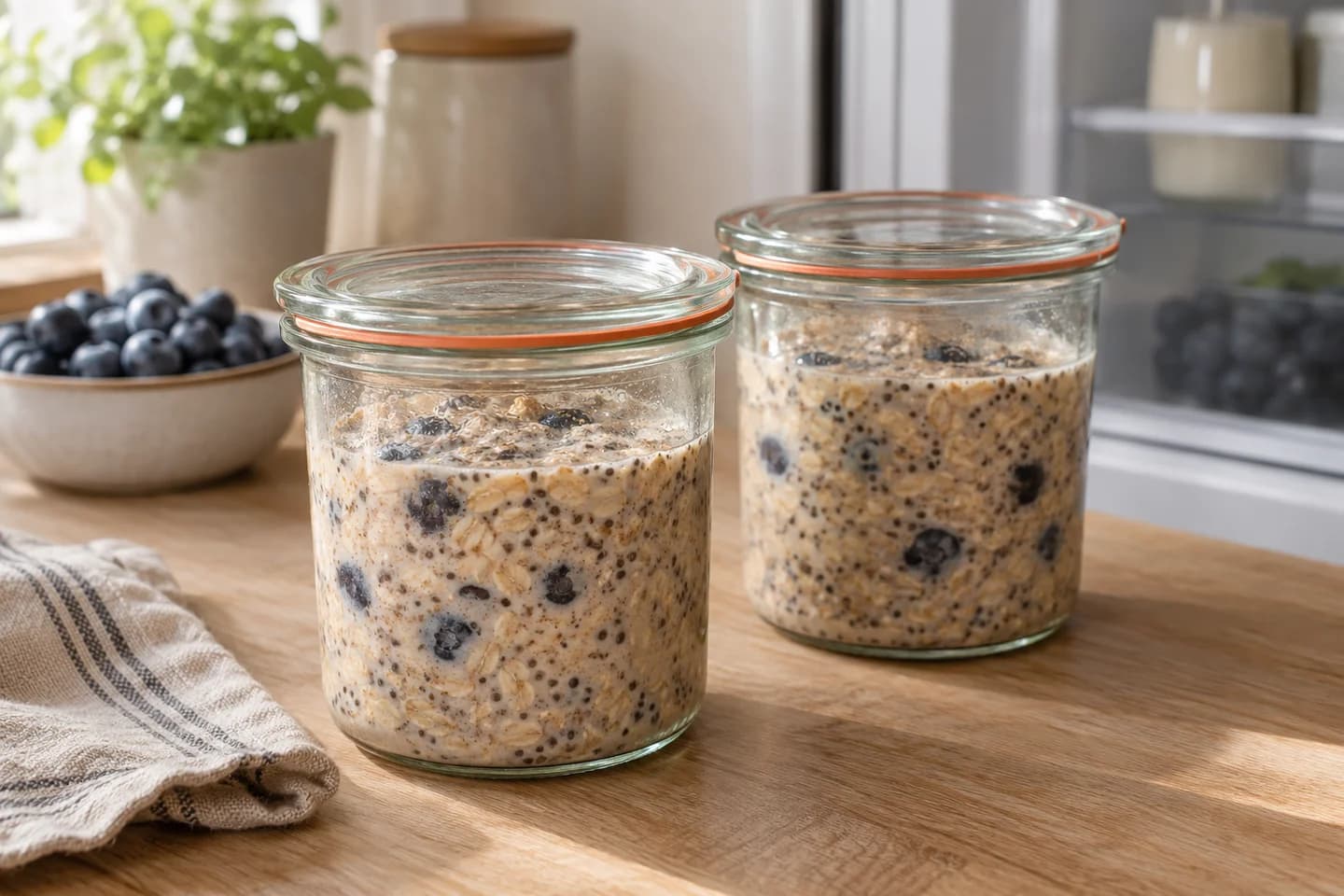 Blueberry Almond Overnight Oats: Cover and refrigerate for at least 6 hours; this chilling time is additional to the active preparation time