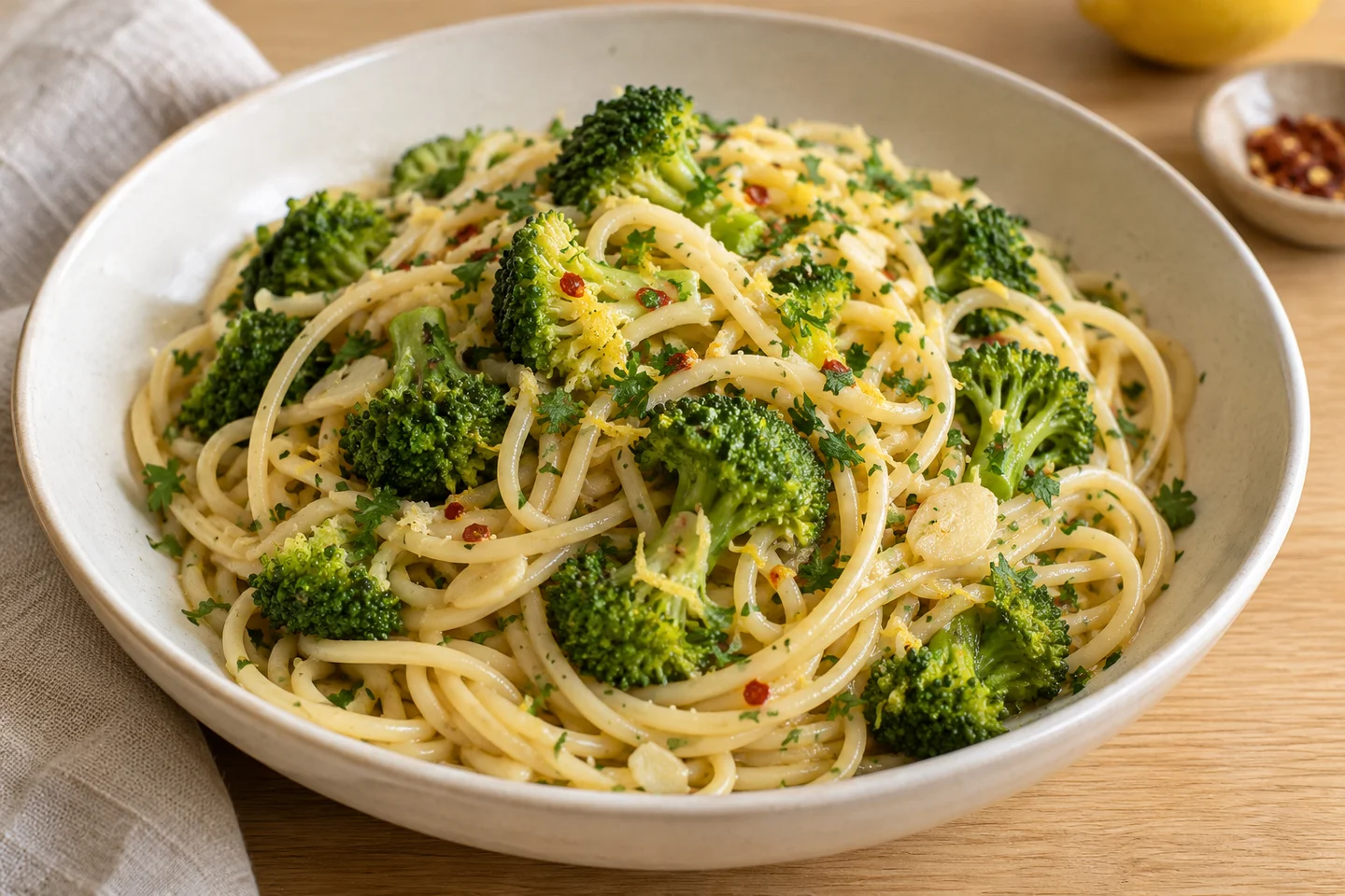 Broccoli Lemon Spaghetti, ready to serve