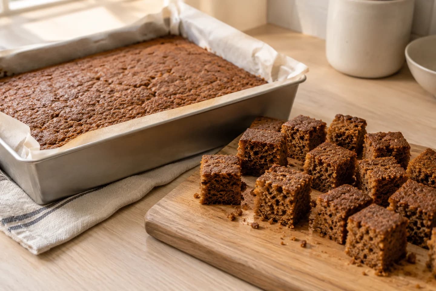Brown Butter Gingerbread Trifle: Pour batter into a parchment-lined 9x13 pan and bake 20–22 minutes