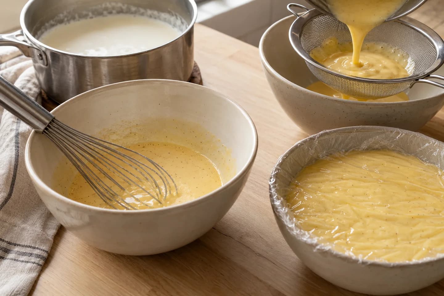 Brown Butter Gingerbread Trifle: For pastry cream: simmer milk and half the sugar
