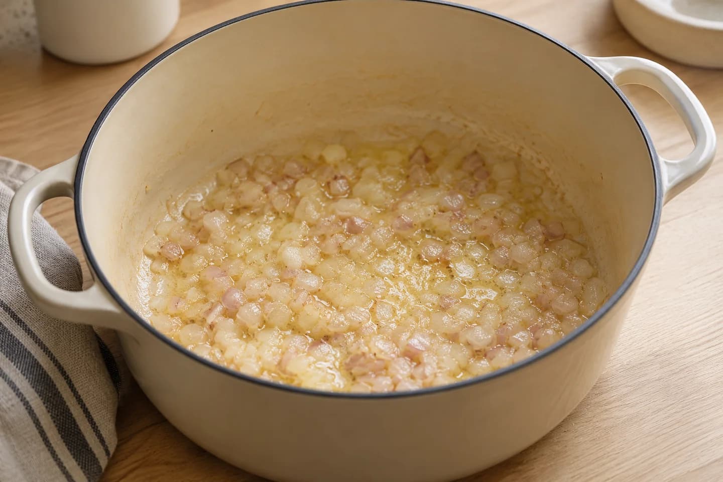 Butternut Squash Risotto: In a Dutch oven melt 1 tablespoon butter with olive oil and sauté shallot for 3 minutes until translucent