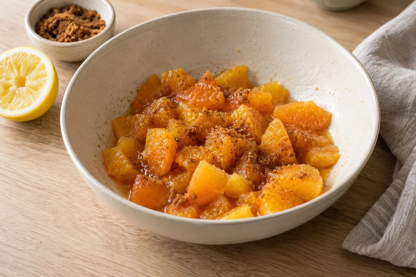 Cardamom Pistachio Overnight Quinoa Parfaits: Combine orange segments, coconut sugar, and lemon juice in a bowl; let macerate 10 minutes to create a syrupy compote
