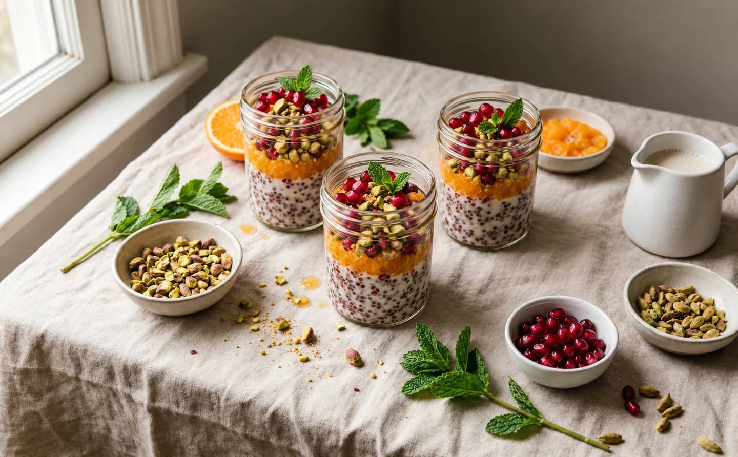 Cardamom Pistachio Overnight Quinoa Parfaits