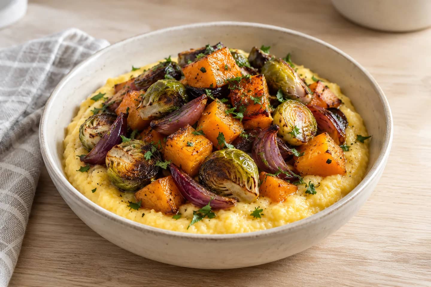 Cheddar Polenta with Roasted Winter Veg
