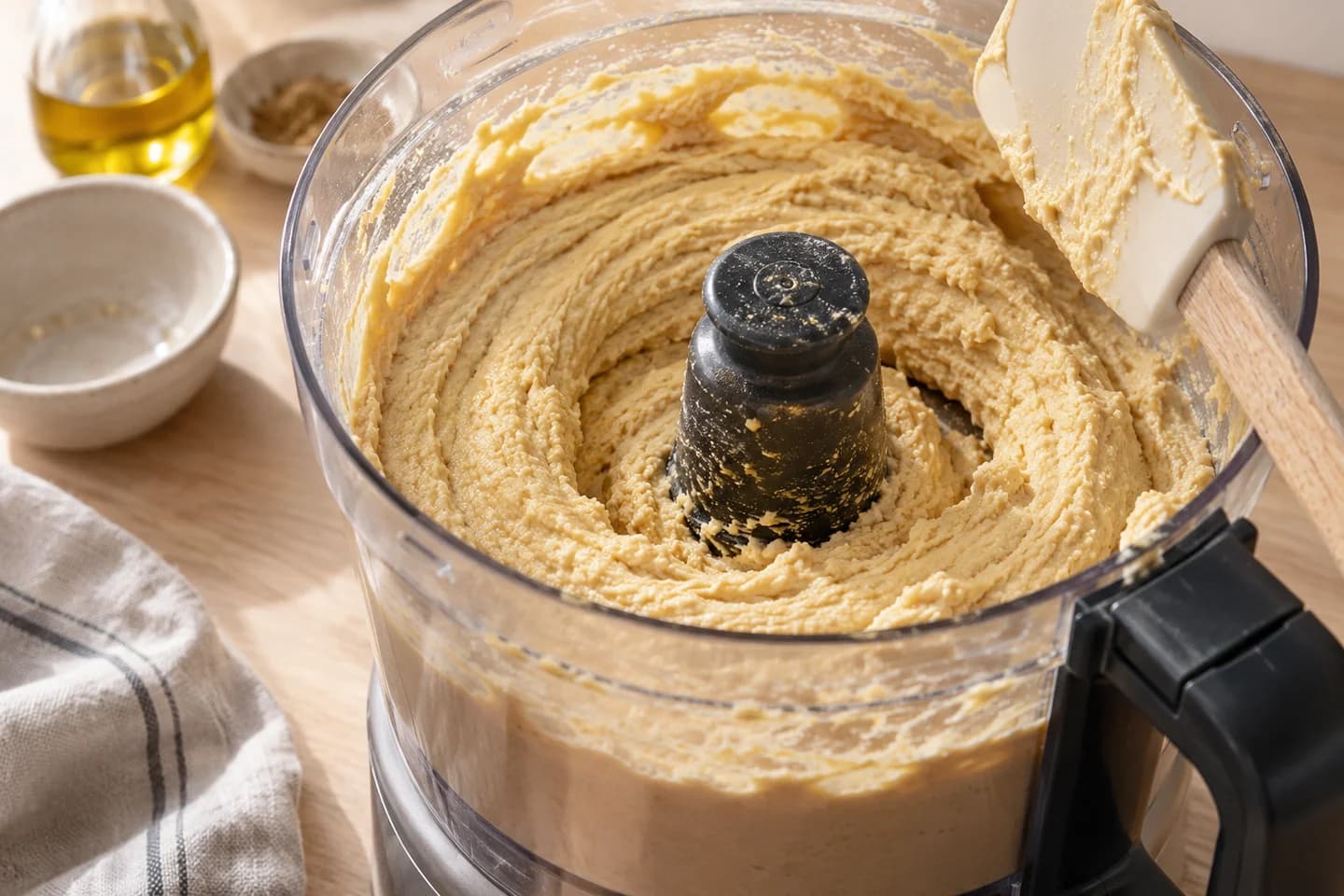 Classic Lemon Tahini Hummus: Blend for 2–3 minutes, scraping down the sides, until creamy