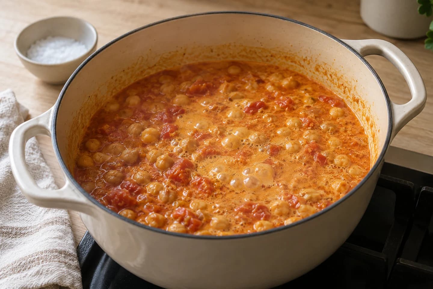 Coconut Chickpea Spinach Curry: Add chickpeas, coconut milk and salt