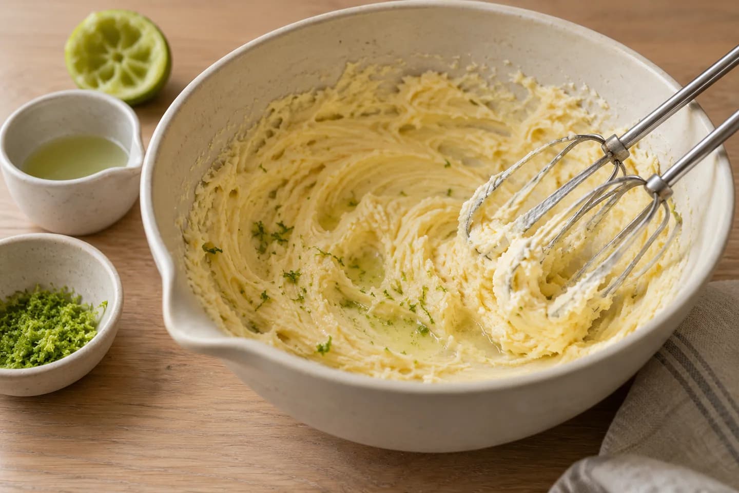Coconut Lime Shortbread: Beat butter and icing sugar until smooth