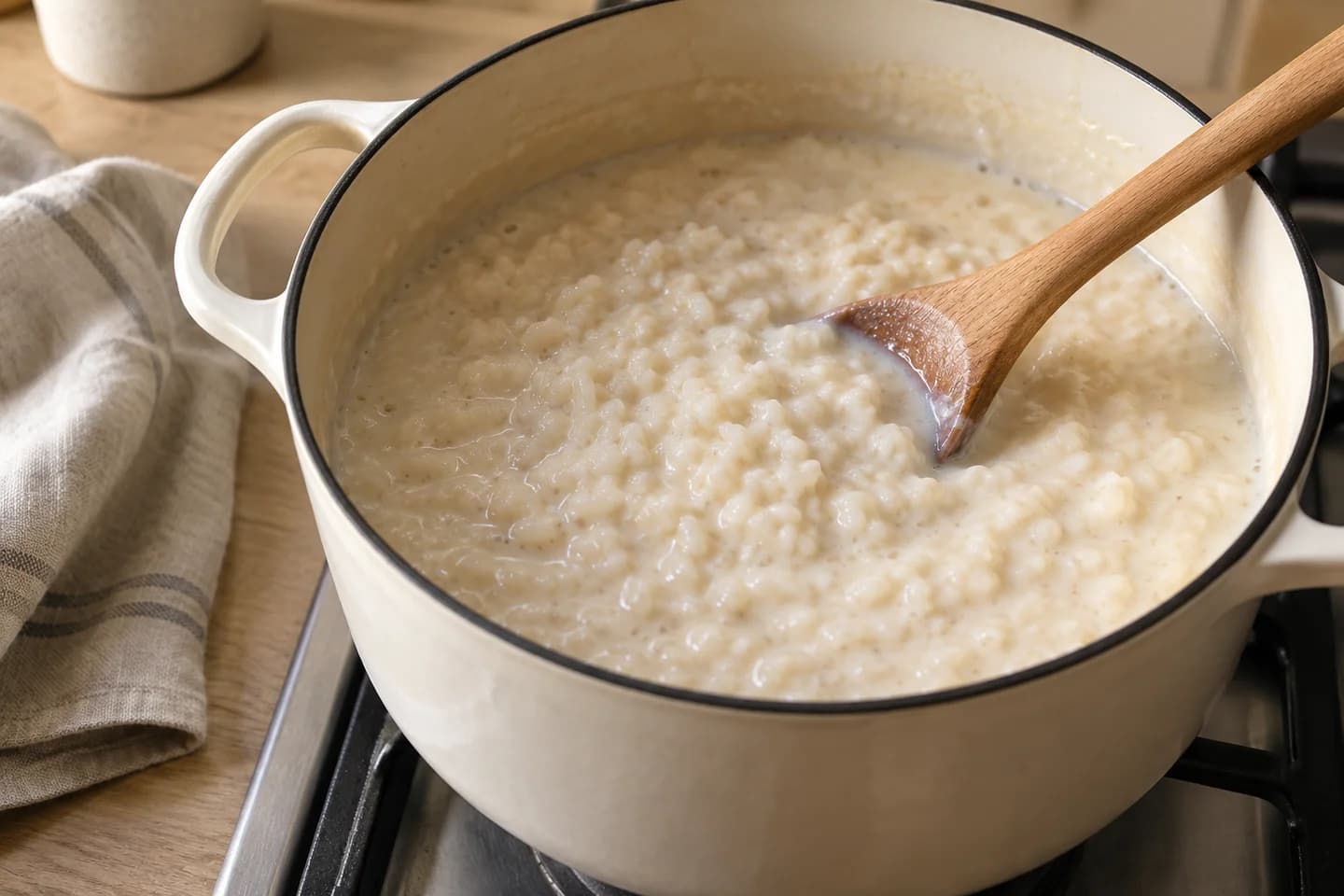 Coconut Mango Rice Pudding: Bring to a gentle simmer and cook uncovered over low heat for 30–35 minutes, stirring often, until rice is tender