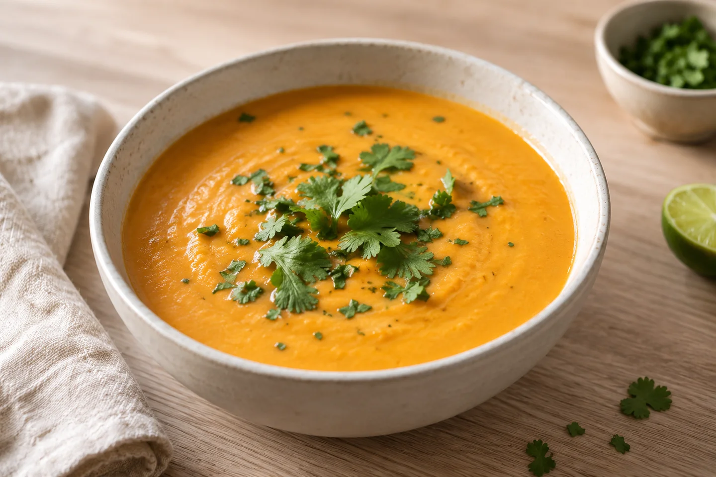 Coconut Sweet Potato Soup, ready to serve