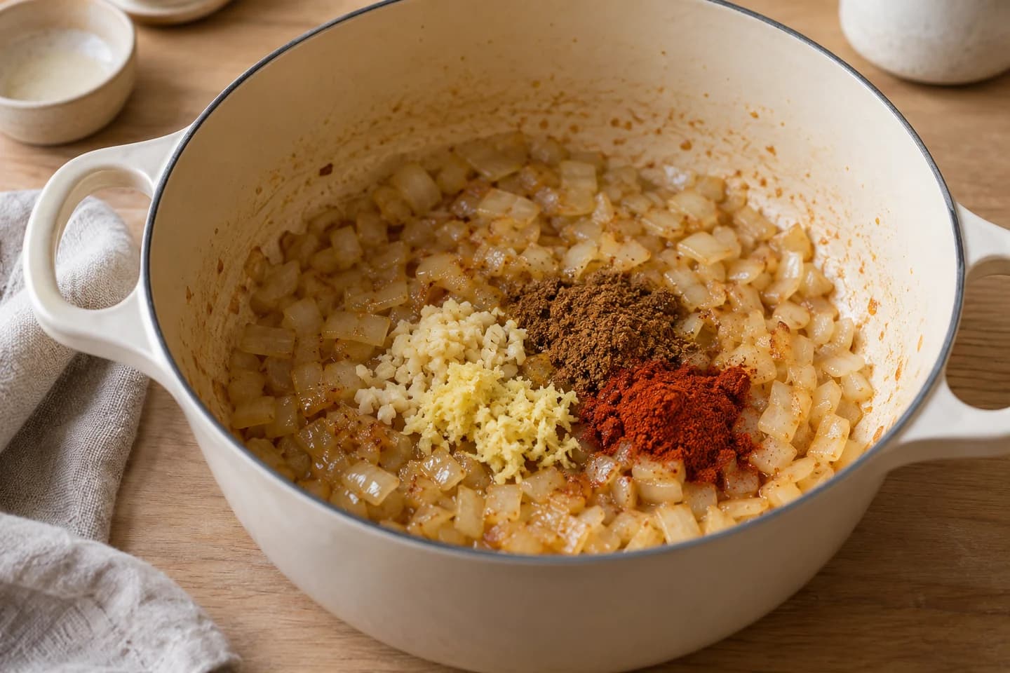 Creamy Butter Bean Masala: Meanwhile, cook onion in oil over medium heat for 7 minutes