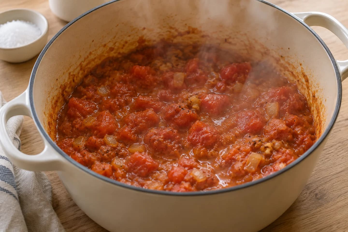Creamy Butter Bean Masala: Add tomatoes and salt and simmer for 8 minutes