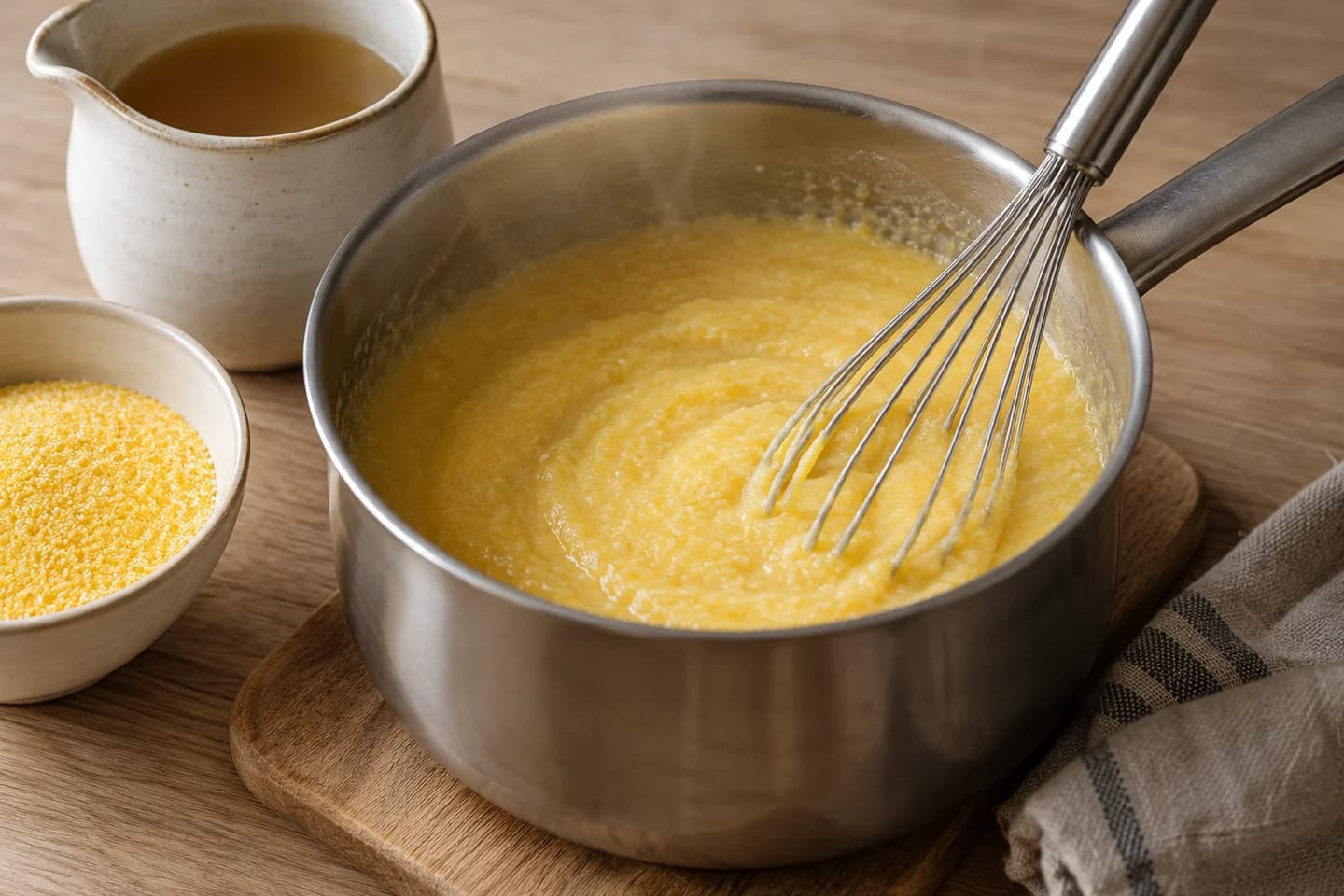 Creamy White Bean Polenta: Bring stock to a simmer in a saucepan