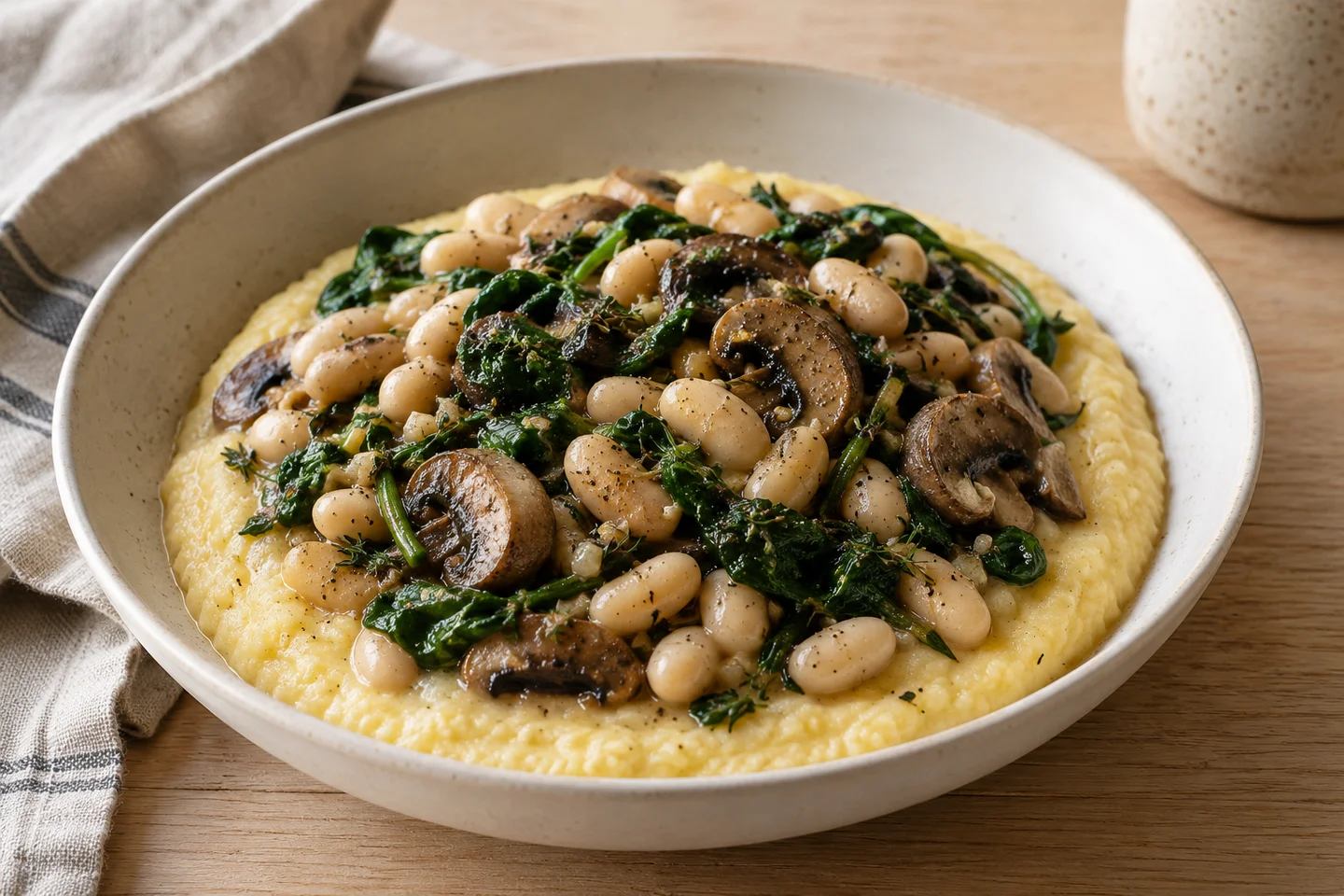 Creamy White Bean Polenta, ready to serve