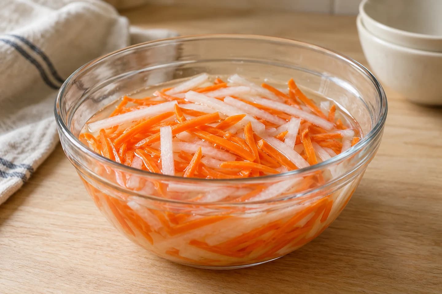 Crispy Tofu Kimbap with Quick-Pickled Veg: Whisk the pickling vinegar, water, sugar, and salt