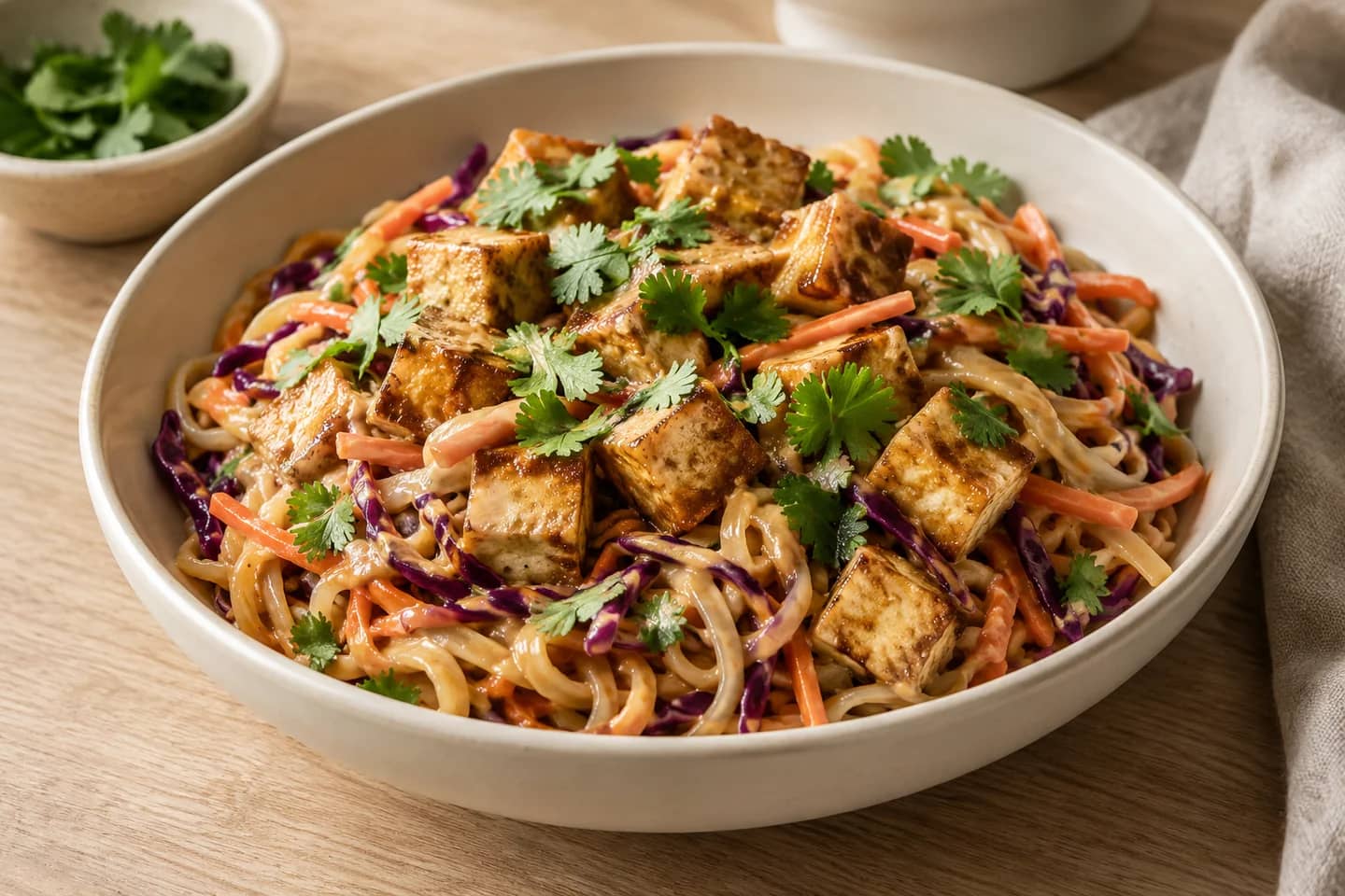 Crispy Tofu Peanut Noodles