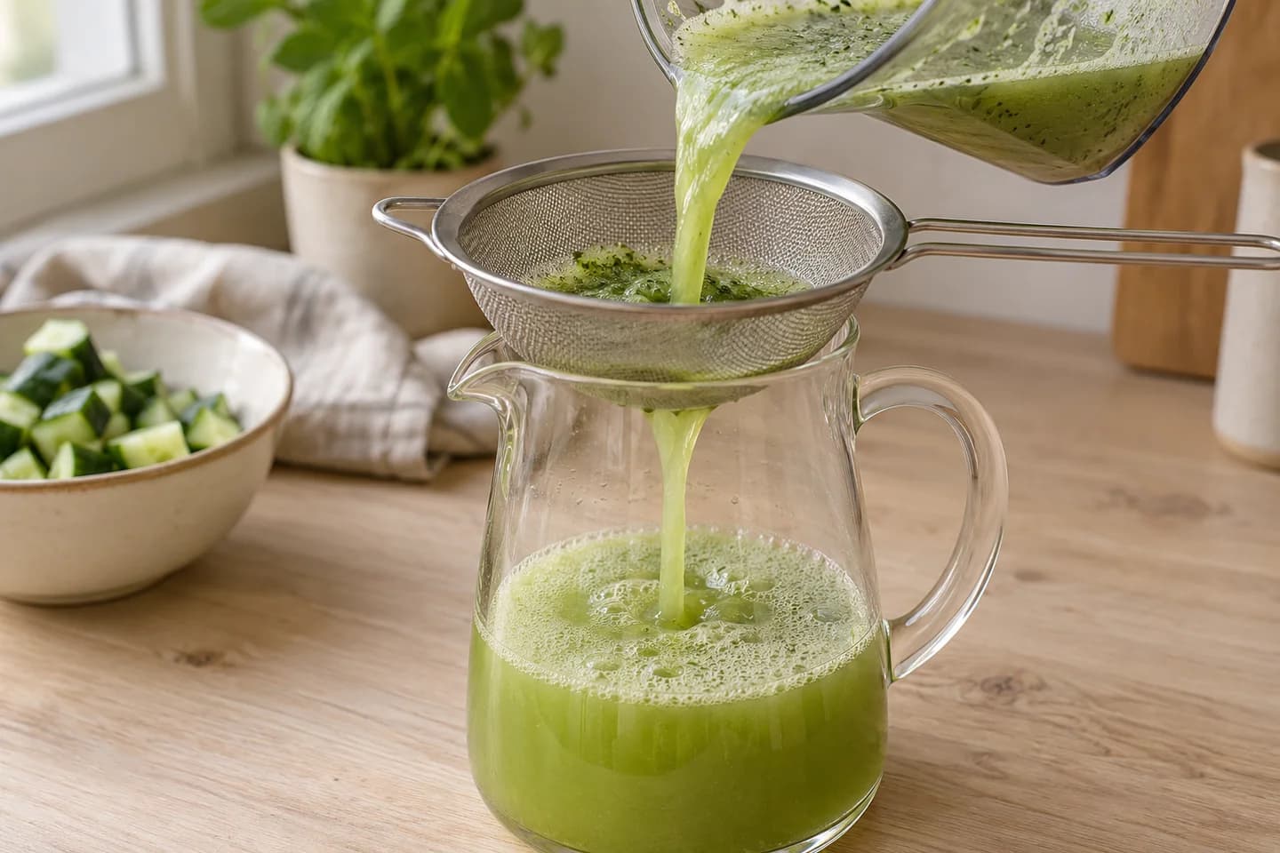 Cucumber Mint Lime Cooler: Strain through a fine sieve into a jug if a smooth drink is preferred