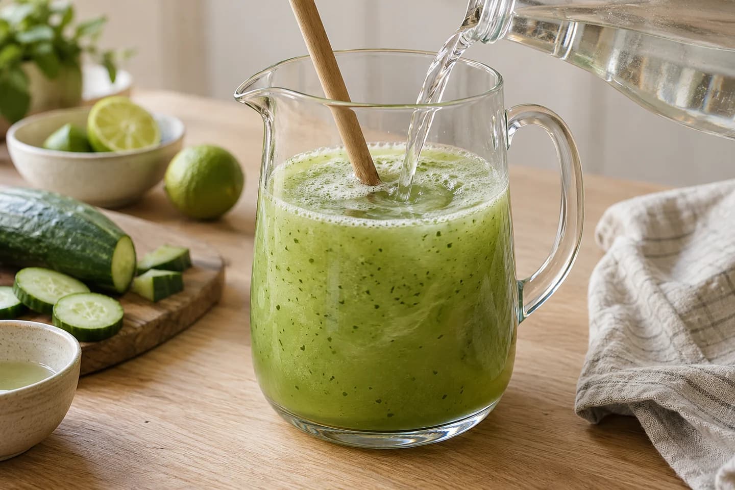 Cucumber Mint Lime Cooler: Stir in remaining water and taste; add extra water for a milder drink