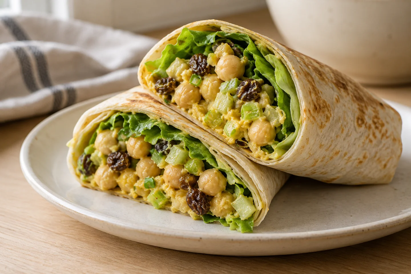 Curried Chickpea Salad Wraps, ready to serve