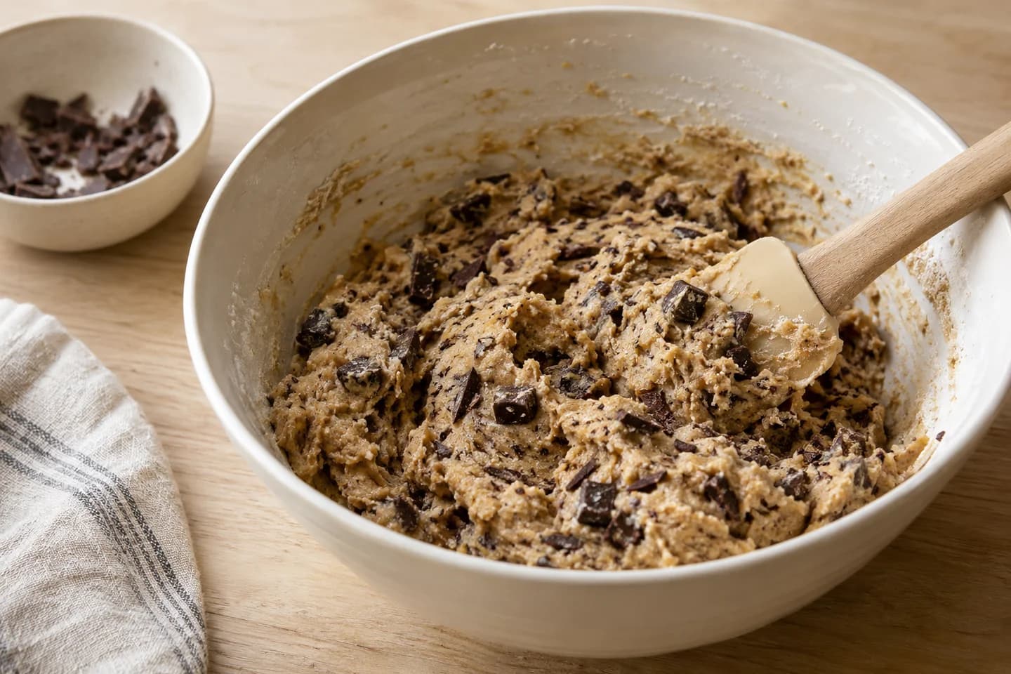 Dark Chocolate Tahini Cookies: Mix tahini, sugar, oat milk and vanilla