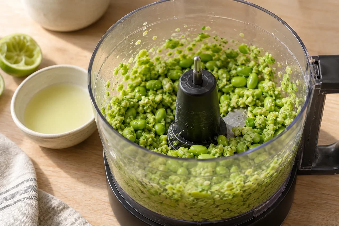 Edamame Lime Guacamole: Pulse edamame in a food processor with lime juice until roughly chopped