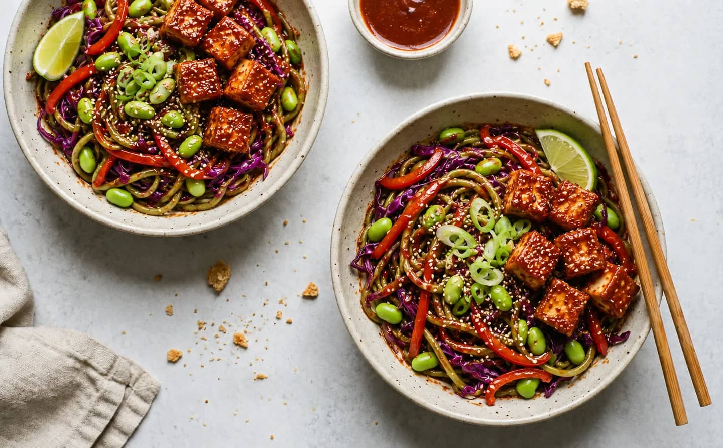 Gochujang Crispy Tofu Protein Noodle Bowls