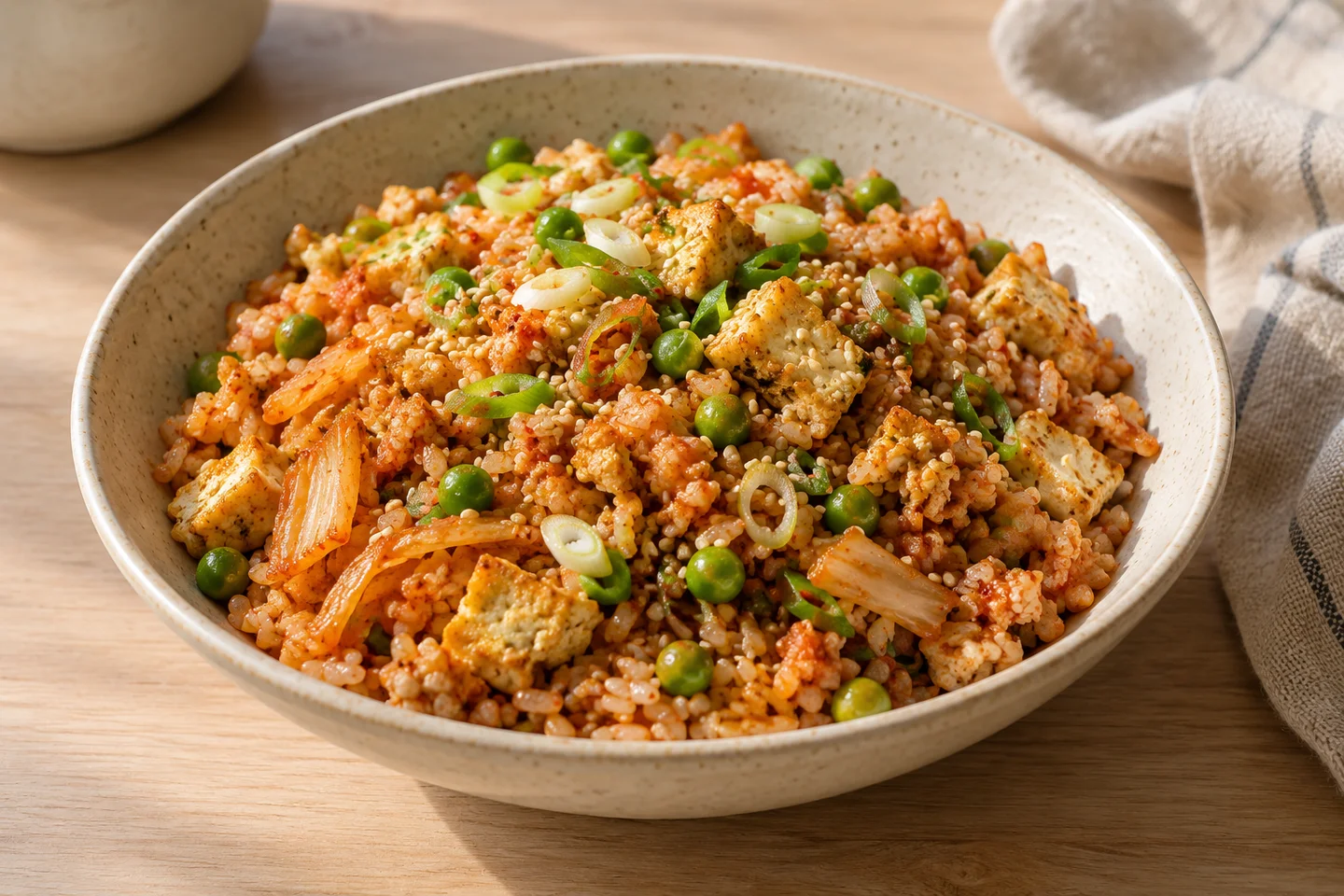 Kimchi Tofu Fried Rice, ready to serve