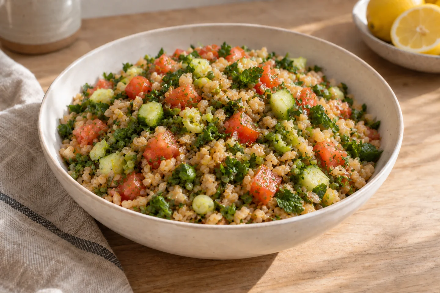 Lemon Herb Bulgur Salad, ready to serve