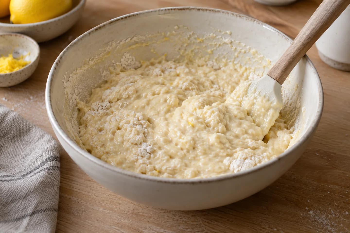 Lemon Ricotta Pancakes: Fold the wet mixture into the dry ingredients just until combined; leave small lumps and rest for 5 minutes