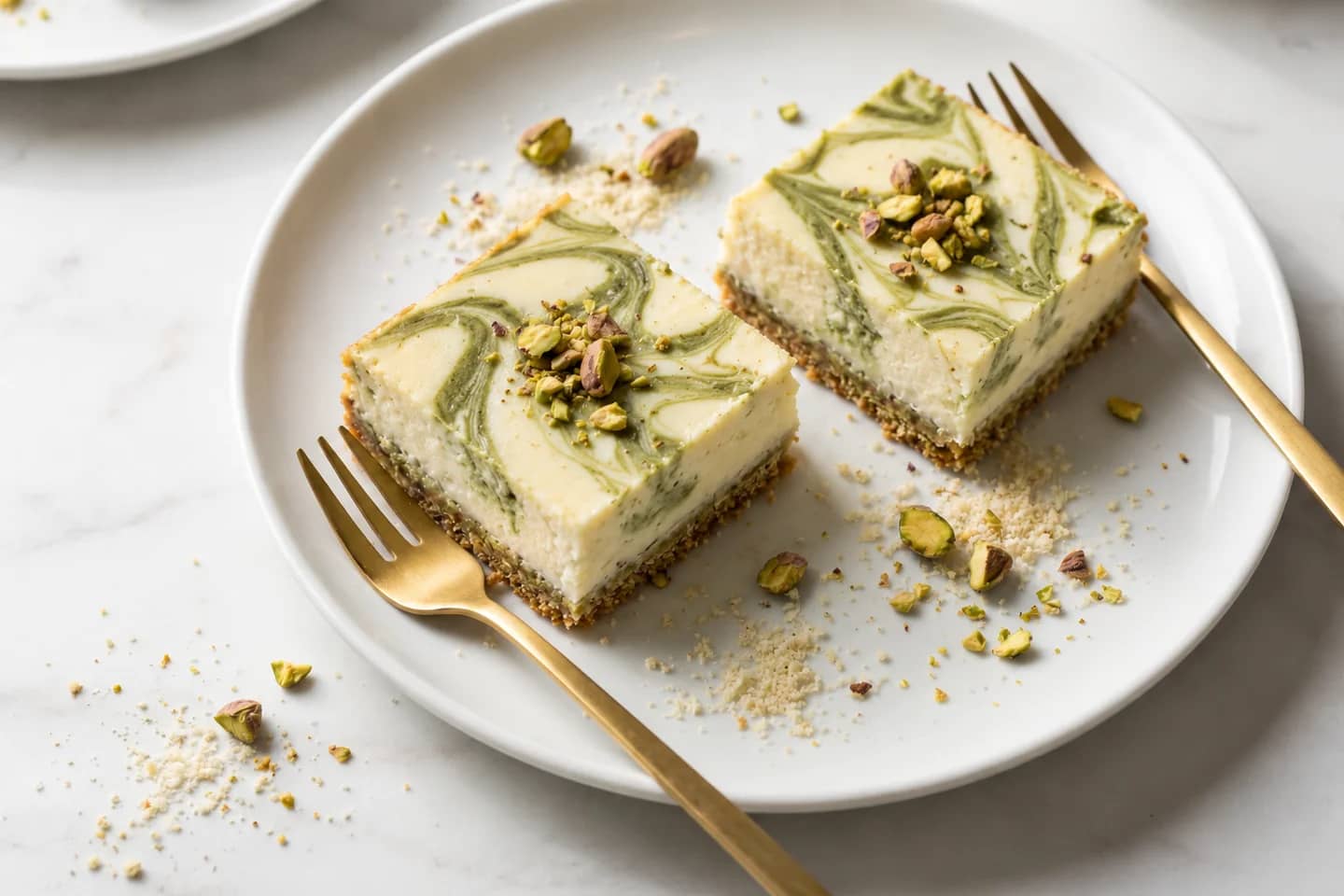 Matcha Pistachio Swirl Cheesecake Bars