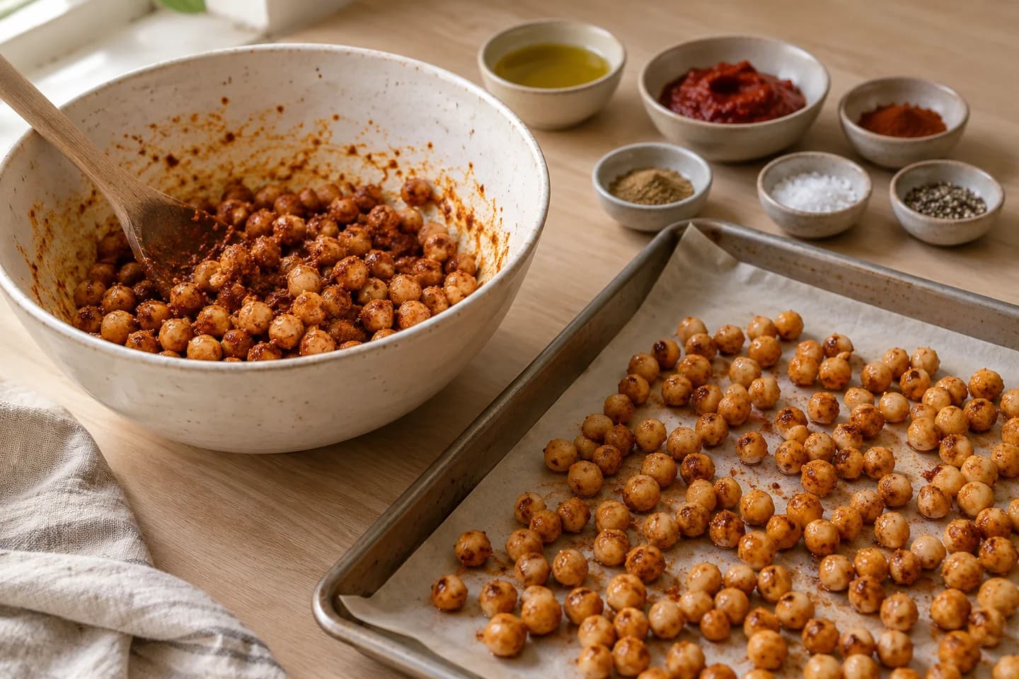 Mediterranean Harissa Chickpea Power Bowls: Heat oven to 425°F (220°C)
