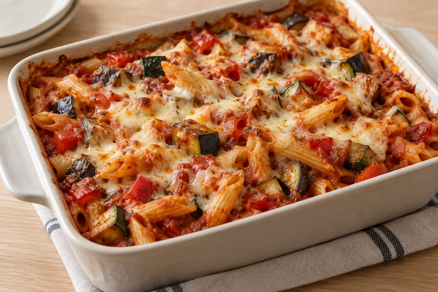 Mediterranean Vegetable Pasta Bake, ready to serve